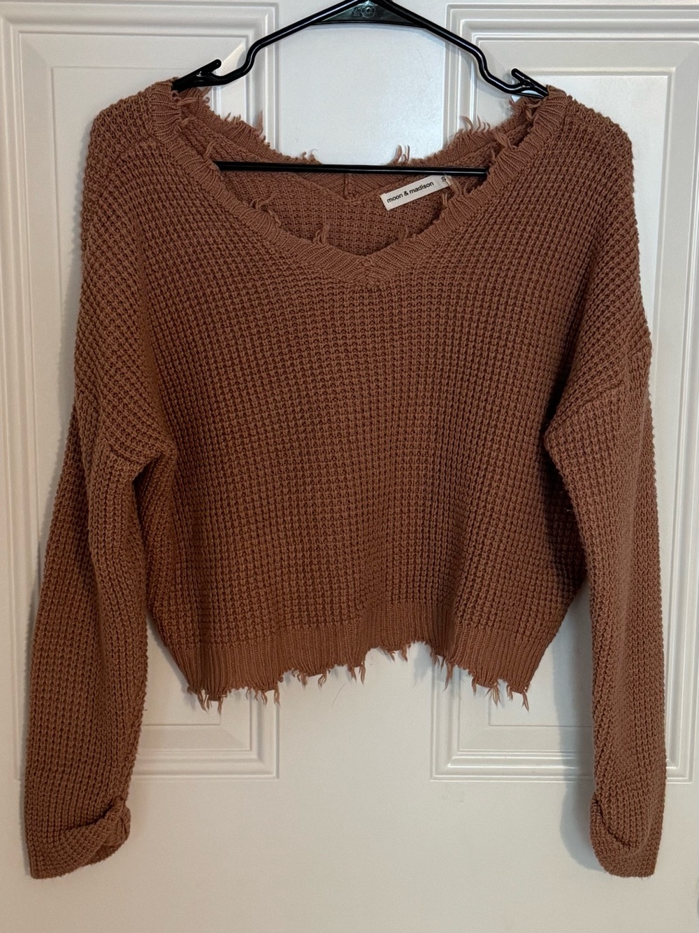 Anthropologie Distressed Sweater Womens Sm Grunge Fringe Knit Cropped Pullover